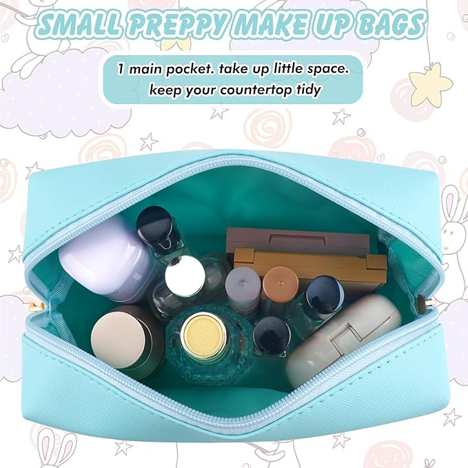 URSKYTOUS Gifts for Girls Initial Makeup Bag Personalized Cosmetic Bag with Zipper Cute Travel Toiletry Bag Waterproof PU Preppy Makeup Pouch Birthday Gift for Teen Girls Women(Blue M)