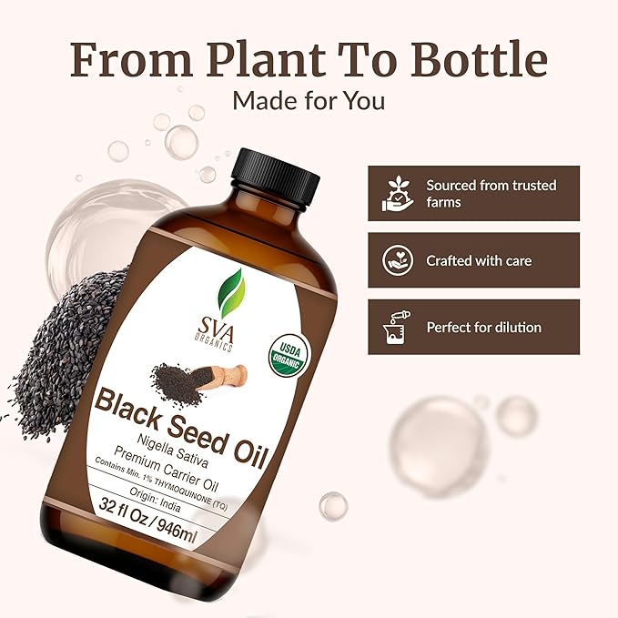 SVA Black Seed Carrier Oil, Glass Bottle, Large Size, 32 Fl Oz (946 ml)