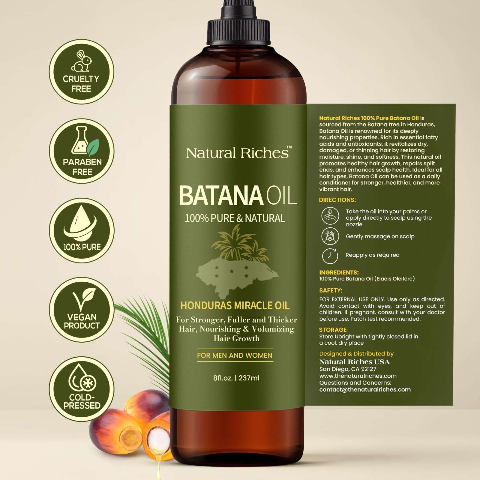 Batana Oil for Hair Growth 8 Fl Oz - Cold Pressed
