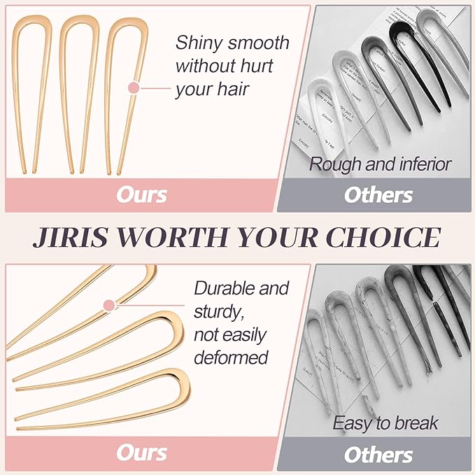 JIRIS 2PCS 5.5Inch French Hair Pins Large U-Shaped Pins for Women and Girls Fashion Metal Hair Pin French Twist Hair Pins for Buns, Updos,Stylish and Functional(set3-gold)