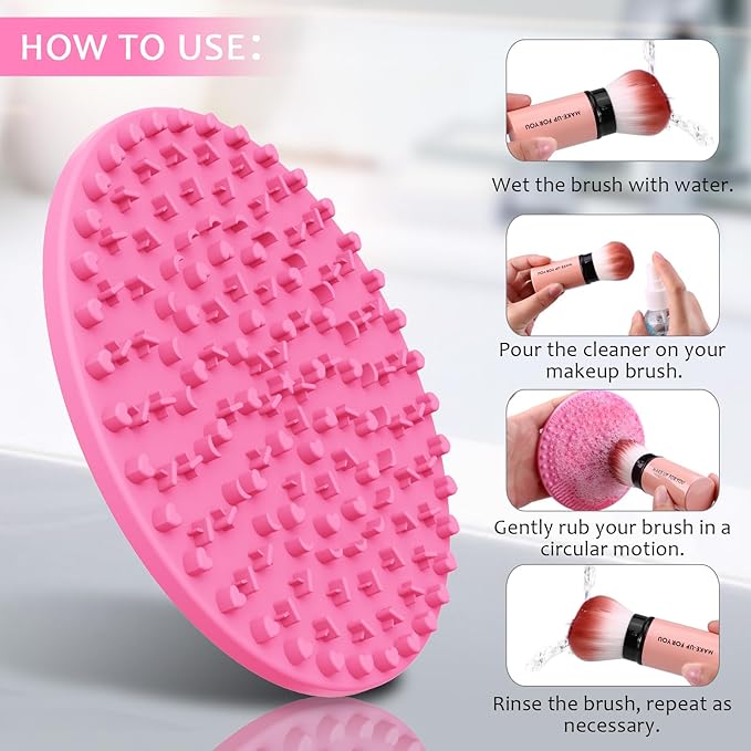 Makeup Brush Cleaner, Make Up Brush Cleaner Cleanser Solution + Brush Cleaning Mat, Makeup Cleaner for Brushes, Sponge, Deep Clean Shampoo, Gentle Formula Cruelty Free 3 Piece Set