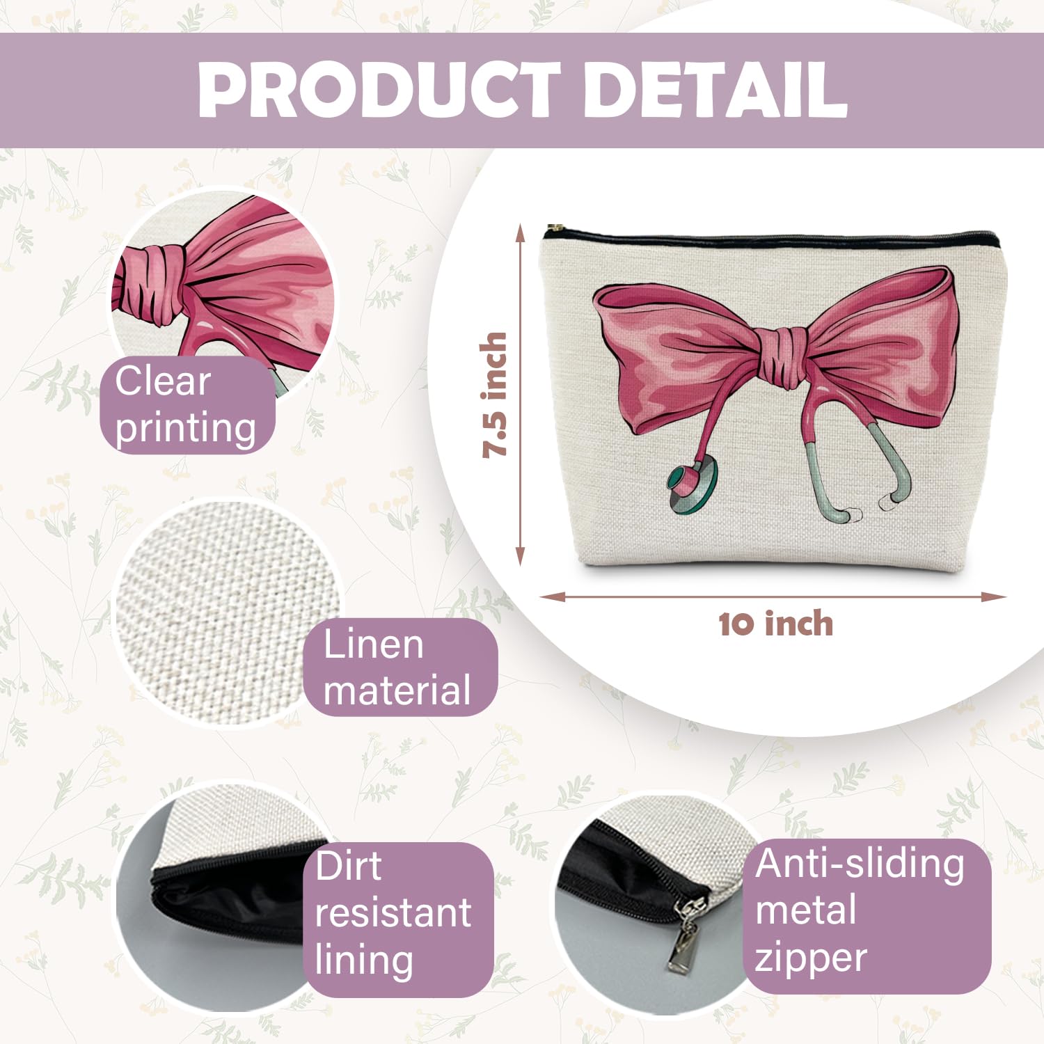 RYYCDOI Pink Coquette Bow Stethoscope Nurse Makeup Bag, Nurse Gifts for Women Cosmetic Bags, Nurse Week Gifts Makeup Pouch, Nurse Appreciation Gifts Zipper Pouch