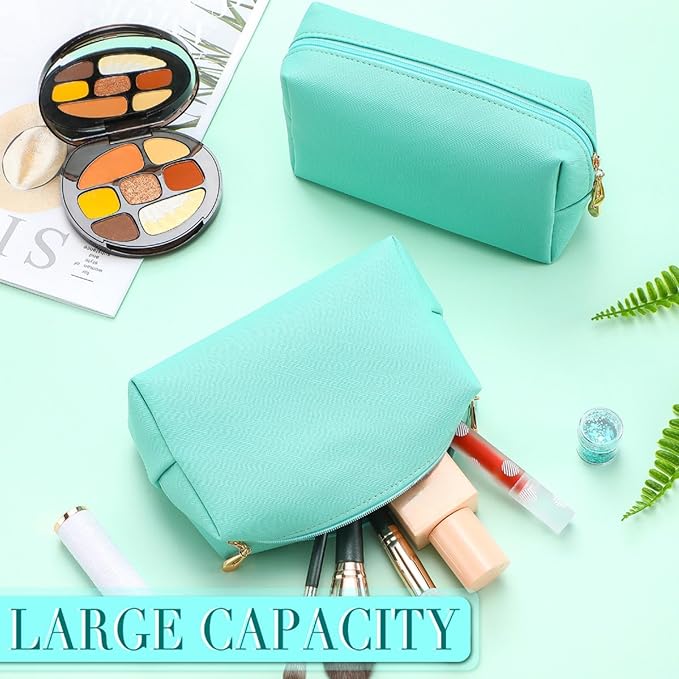 Sanwuta 9 Pcs Makeup Bags Bulk Bridesmaid Proposal Gifts Cosmetic Bags Preppy PU Leather Double Zipper Toiletry Pouch Portable Travel Organizer Case for Women Bachelorette Gift(Green)