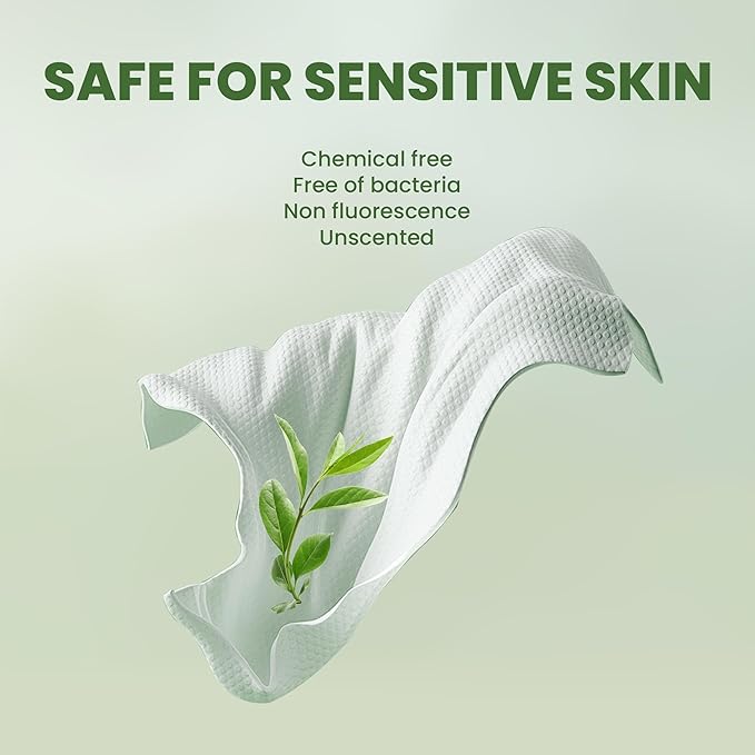 Ourmed Life Face Towels, Disposable Biodegradable Clean Facial Towels for Sensitive Skin, Lint- free Face Cloths for Makeup Remover, Skincare and Women Cleaning, Dry Wipes,300 Count Dot Texture