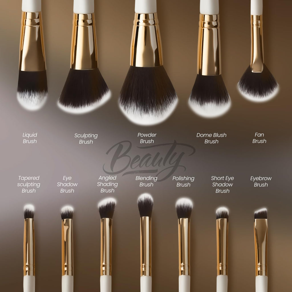 Makeup Brushes Set Professional & Beginner Friendly with Uniquely Designed Case, Soft Synthetic Bristles for Foundation Contour Blush Concealer Highlight Blending Eyeshadow, 12Pcs(Dark White)