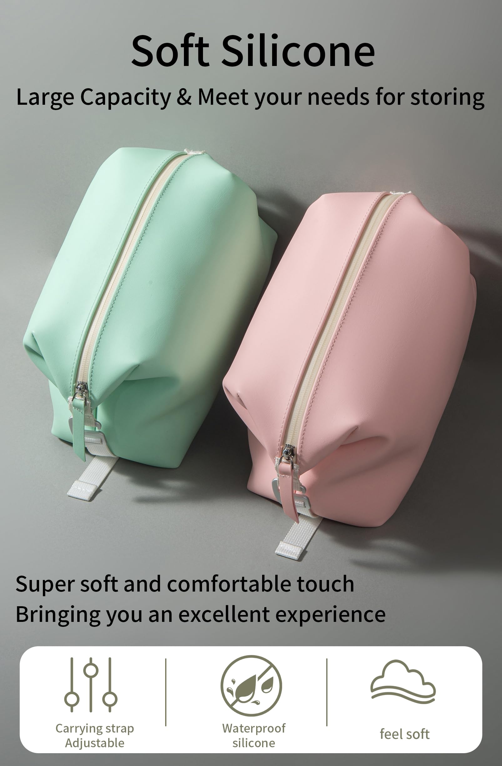 Onbagway 6"x9.84" 4.5L Silicone Toiletry Bag, Pink