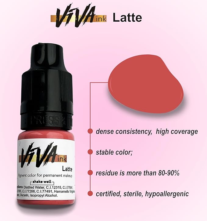 VIVA INK Lip Pigment – Latte – Permanent Lip Makeup – Microblading Ink for Durable and Colorful Lips – Long Lasting Color Lip Cosmetics (0.2 oz)
