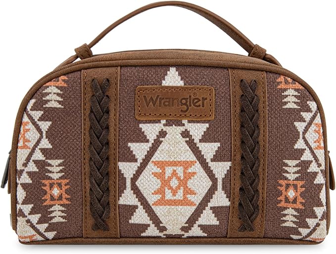 Montana West Wrangler Makeup Bag Travel Cosmetic Bag Small Western Make Up Pouch Portable Toiletry Bag for Women Organizer for Toiletries Accessories, Travel Essentials,Aztec,WG-MB-2203-190-CF