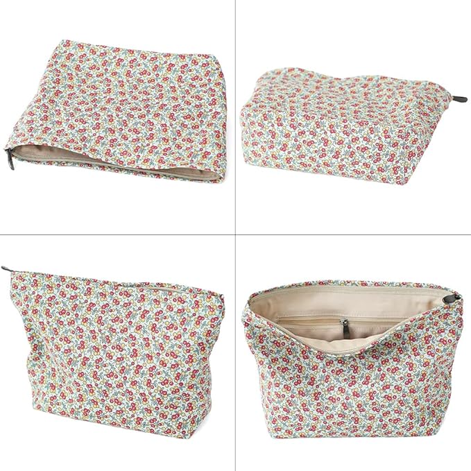 BBORGDC Large Capacity Cotton Printed Makeup Bag - Travel Cosmetic Pouch & Toiletry Organizer with Zipper, Perfect for Daily Use or as a Gift