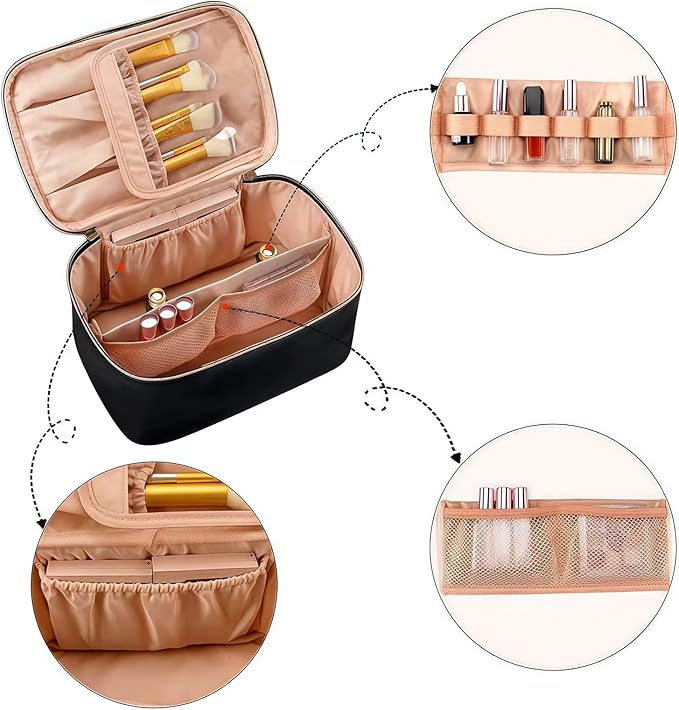 Zomfiouy Custom Makeup Bag for Women Leather Personalized Cosmetic Bag