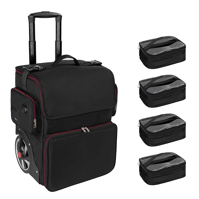 OCHEAL Large Makeup Train Case with 4 Travel Makeup Bags Set, Cosmetic Case for Hairstylist, Hairdresser Storage Bag with Detachable Pouch, Heat Insulation and Anti-Scalding Full Layer