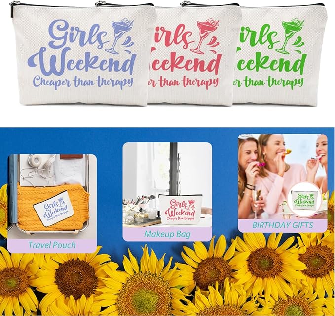 CQM 3 Pcs Girls Weekend Gifts Girl Trip 2026 Makeup Bag Girls Trip Gifts Favors Summer Gift Cosmetic Bag Toiletry Bag Zipper Pouch Weekender Bags for Women Girl Friendship Bachelorette Party Birthday