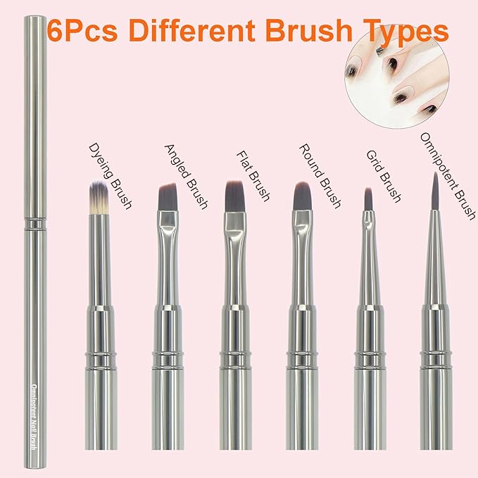 MYR 6Pcs Metal Nail Art Brushes & 2pcs Nano Nail Files for Nail Art Designs