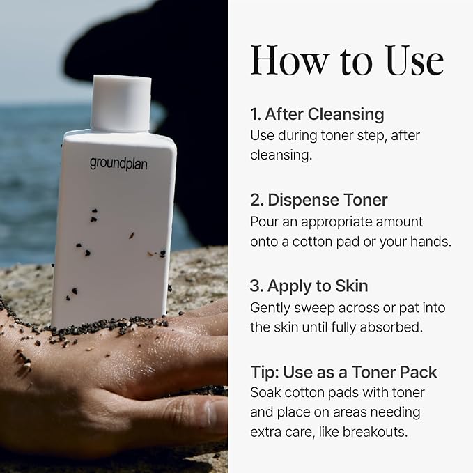 groundplan Skin Toner 320ml / 10.82 fl oz – Hydrating Exfoliating Toner with Natural BHA, Witch Hazel & Panthenol for Gentle Skin Texture Care and Daily pH Balance