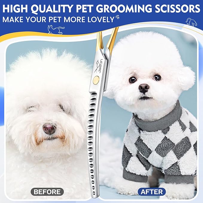 JASON Curved Dog Chunker Scissors - 7.5" Grooming Downward Shears 19 Teeth