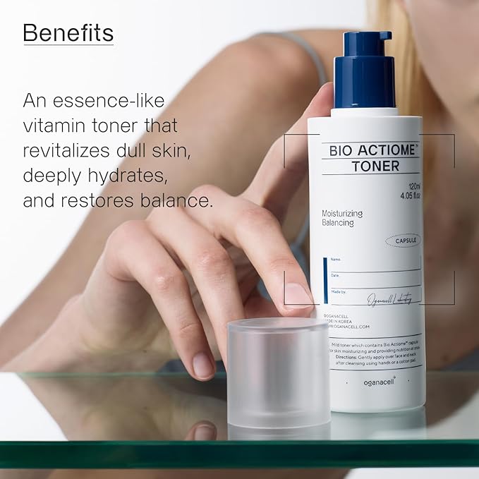 Oganacell Bio Actiome Toner with Kombucha and Probiotics | Boosts Radiance and Corrects Dark Spots | Alcohol-Free Essence for All Skin Types, Dull Complexion | 4.05 fl.oz