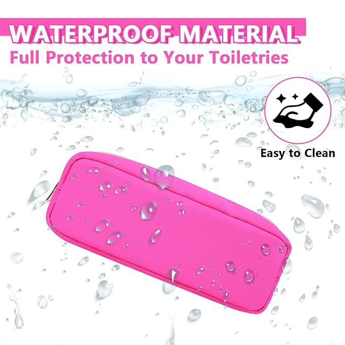 Small Pencil Case Makeup Bag for Purse, Cute Pencil Pouch Preppy Nylon Makeup Brush Bag with Zipper, Girls Portable Stationery Storage Case Small Pen Bag for Office School College(Slim-Bubblegum)