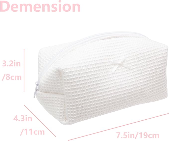 PAZIMIIK Cozy Makeup Bag for Women,Zipper Cosmetic Pouch,Waffle White
