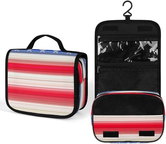 CWECVWE Travel Toiletry Bag Red Blue White American Flag, Portable Makeup Bag with Hanging Hook, Large Capacity Door Room Essentials Travel Organizer for Women Men