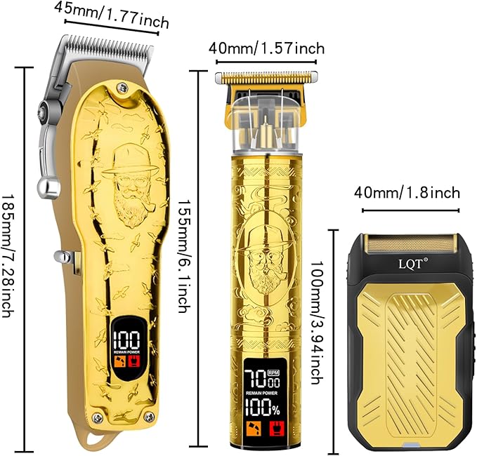 LQT Professional Hair Clipper Set for Men Electric Shaver Razor Cordless Hair Cutting Barber Clippers Beard Trimmer Men’s Grooming Kit Gifts for him (Gold)