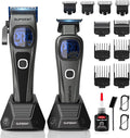 SUPRENT StormGray Professional Hair Clippers for Men - Cordless Barber Clippers & Zero-gapped Trimmer Set, Haircutting Kit with High Performance Motor, Blue Titanium-Coated Blades, Charging Stands