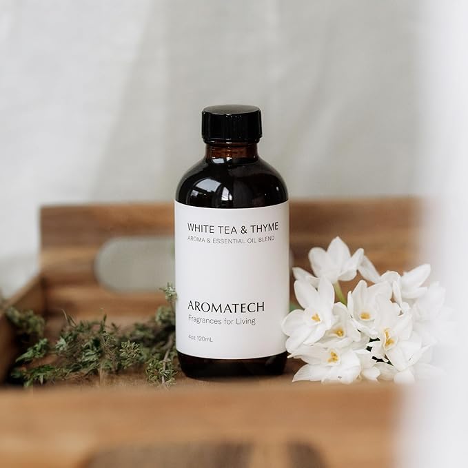 AromaTech White Tea and Thyme Aroma Essential Oil Blend: Luxury Hotel Inspired Aromatherapy with Tea Leaf, Fresh Thyme & Amber for Ultrasonic Diffusers (16 Fl Oz (Pack of 1))