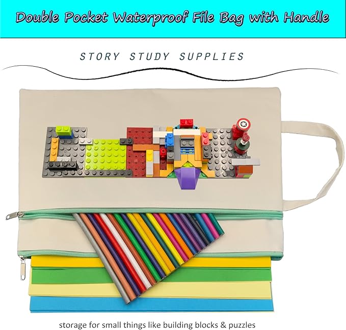 A4 Mesh Zipper Pouch, Waterproof File Bag with Handle,Foldable Document Organizer for School, Office, Travel - Durable Folder with Puzzle Project/Cross Stitch (4)