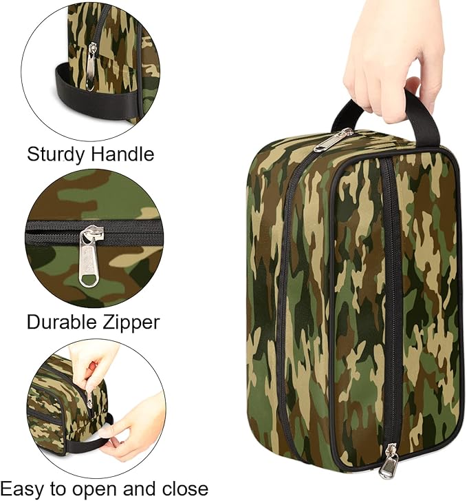Bardic Green Camo Portable Travel Toiletry Bag, Camouflage Print Dopp Kit Cosmetic Organizer Makeup Bag Shower Shaving Bag for Men Women