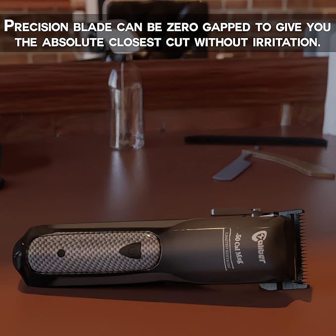 Caliber Pro -.50 Cal Limited Edition Clipper - Long Lasting 8+ Hours of Power - Ultra Low Noise Technology - Rechargeable Powerful Battery - Easy Zero Gap Cut - Hair Grooming Tool for Men (Black)