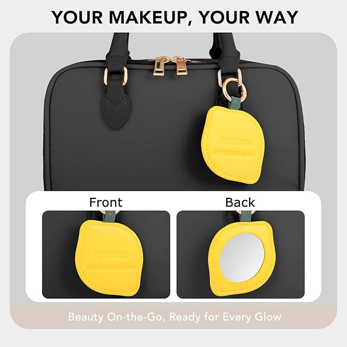 HauteHues Travel Makeup Bag for Women Stand Up Cosmetic Toiletry Case Black