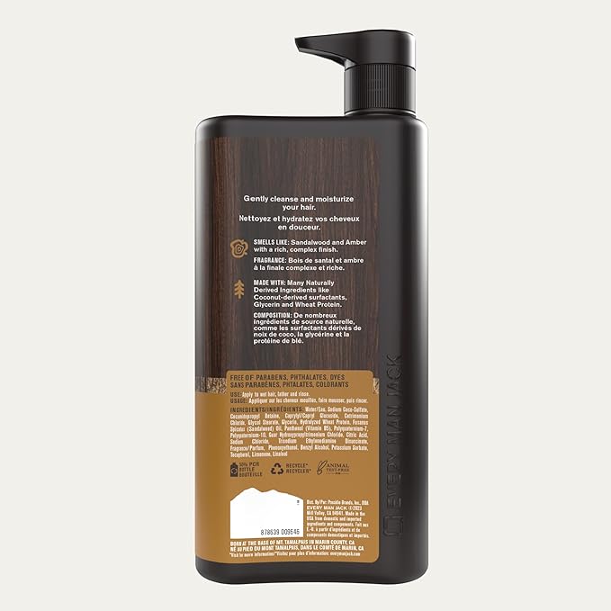 Every Man Jack Men's Shampoo & Conditioner 2-in-1, Amber Sandalwood, 24 oz