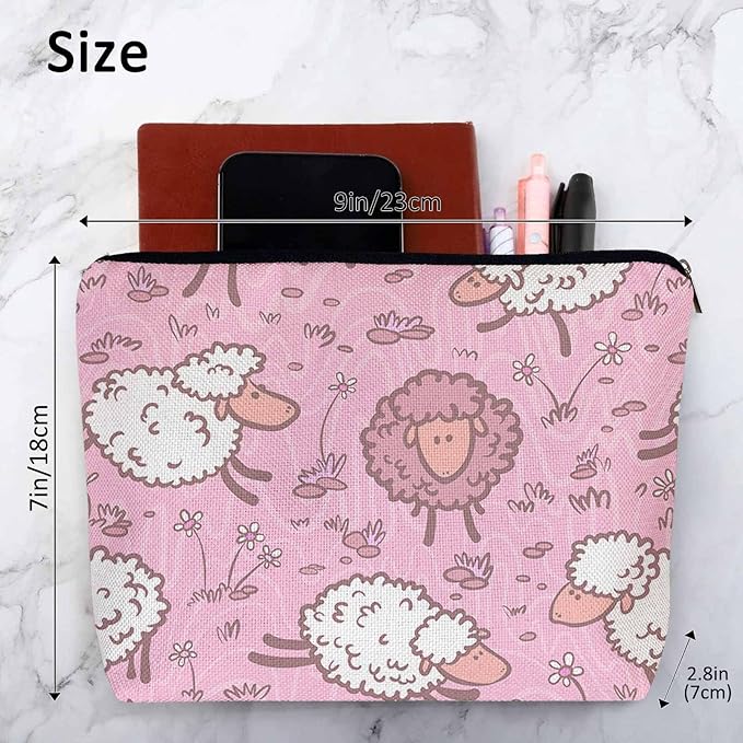 Kalygon Makeup Bag For Purse Sheep, Farm Animal Weed Flower Sheep Cosmetic Bags For Women With Zipper Travel Toiletry Pouch Makeup Bags Makeup Organizers Purse For Toiletries Cosmetics