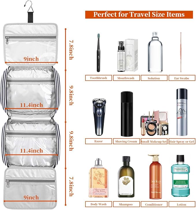 Bosidu Hanging Travel Toiletry Bag, Large Capacity Cosmetic Travel Toiletry Organizer for Women with 4 Compartments & 1 Sturdy Hook, Perfect for Daily Use/Valentines' Day