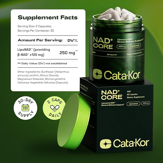 Cata-Kor NMN Supplement Alternative – Liposomal NAD+ Supplement - NAD CORE 60-Day Supply 120 Capsules