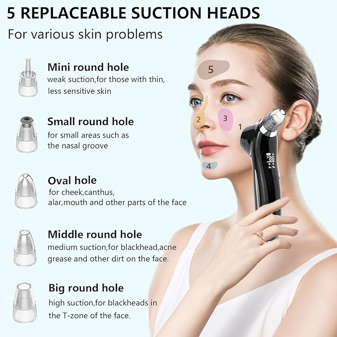 SJIE Blackhead Remover Vacuum Face Suction Pore Cleaner with Hot&Cold Compress Positive&Negative Ion Massage Nose Whitehead Remover Pimple Sucker with 5 Probes Pore Extractor Tool… (Black)