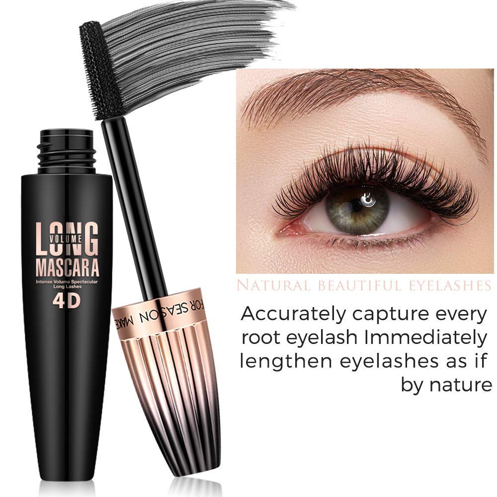 4D Silk Fiber Lash Mascara- Waterproof Mascara Black Volume and Length, Easily to Create Amazing Lashes for Thicker, Long Lasting and Curly Eyelashes