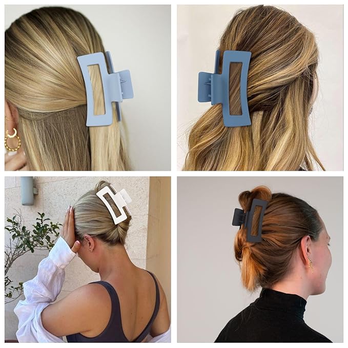 SMKSL Medium Hair Clips for Women 8 Pcs Small Claw Clips for Thin and Thick Hair 2 Styles Hair Claw Clips Combination Rectangle Banana Jaw Hair Accessories for Women and Girls (Blue)