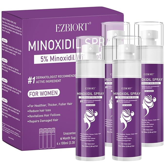 5% Minoxidil Spray for Women-Free minoxidil applicator included，monoxide for men hair Infused with Biotin, hers hair regrowth treatment, Supports Thicker and Fuller Hair & Beard (13oz, 7 Month Supply)