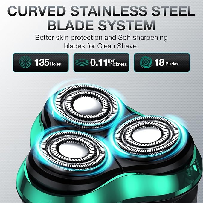Electric Razor for Men Cordless Rotary Shaver Wet Dry with Trimmer
