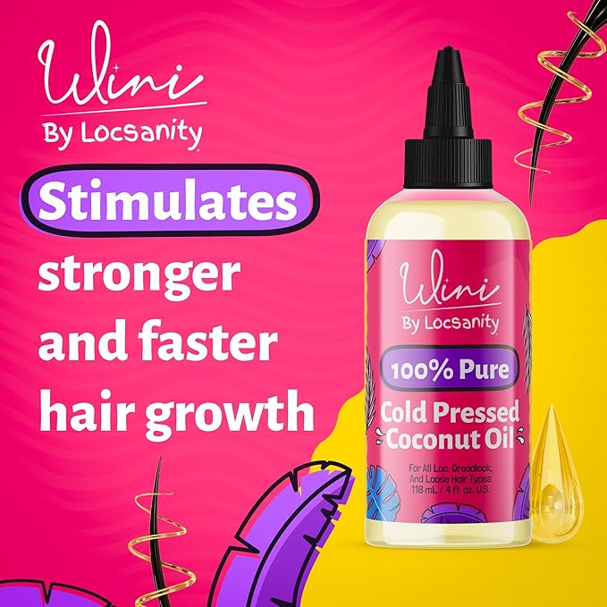 Locsanity Wini Pure 100% Cold Pressed Coconut Oil for Hair and Skin | Non-GMO | 4 fl oz: Moisturizing Oil for Hair Care, Skin Hydration, Nail Care & Relaxing Massage