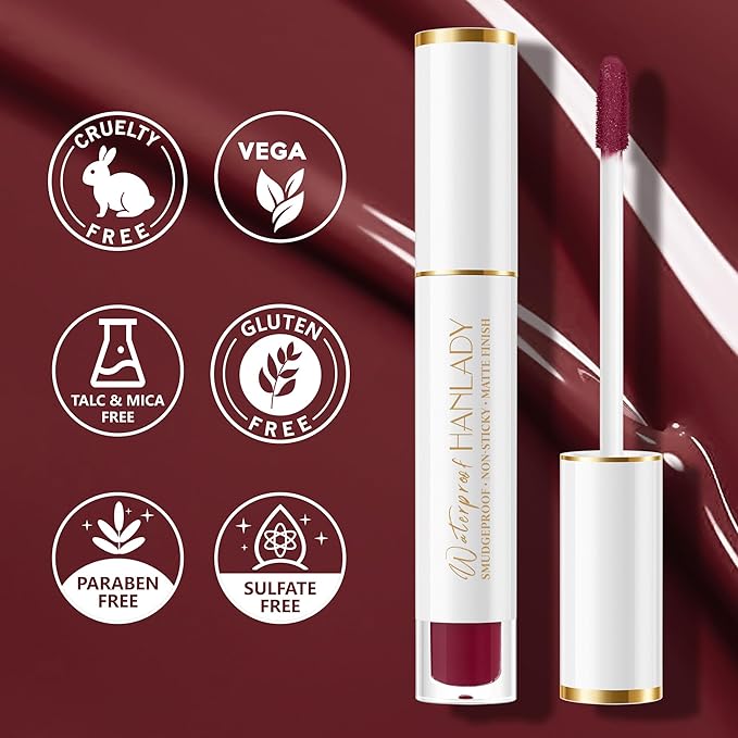 HANLADY Dark Burgundy Lipstick Long Lasting Lipstick for Women Smudgeproof