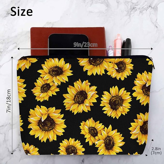 Kalygon Sunflower Cosmetic Bags For Women, Blossom Sunflowers Yellow Roomy Makeup Bag Toiletry Bag Accessories Organizer Storage Bags Makeup Pouch For Travel Business Gym Camping Bathroom