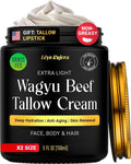 Non-Greasy Beef Tallow for Skin & Beef Tallow Lip Balm 5OZ Shea Butter, Vitamin E, Whipped Grass Fed Beef Tallow for Face Moisturizer Cream, Lotion for Women & Men, Anti-Aging Face Moisturizer