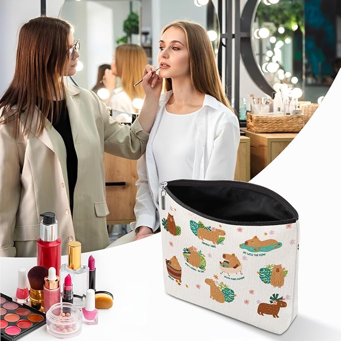 XFN Capybara Gifts, Cute Makeup Bag, Capybara Stuff Cosmetic Bag Travel Pouch, Friendship Graduation Birthday Animal Lovers Gifts for Women Girls Daughter Friend Sisters