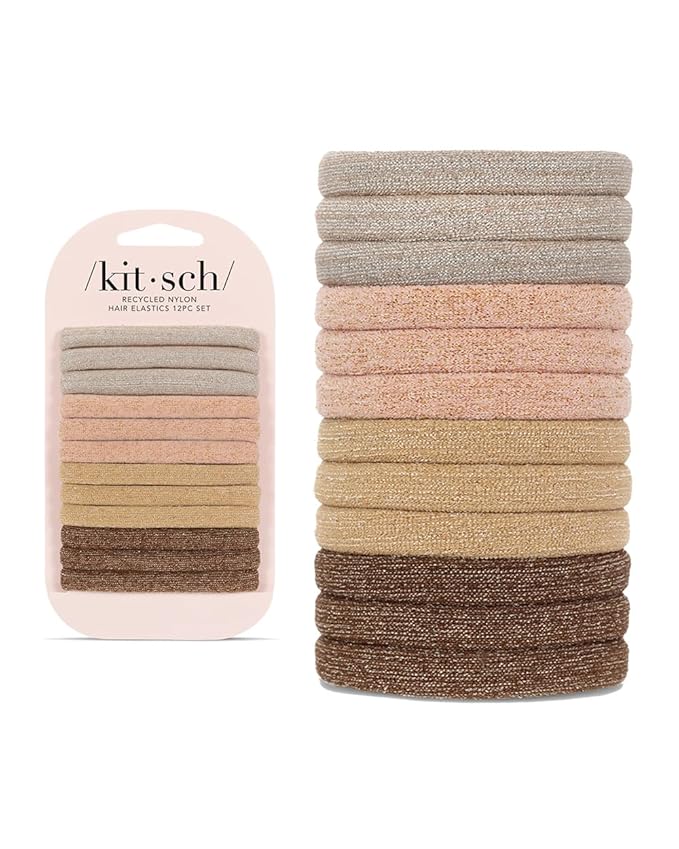 Kitsch Elastic Hair Ties No Damage | Stretchable Hair Bands - Neutral 12pcs