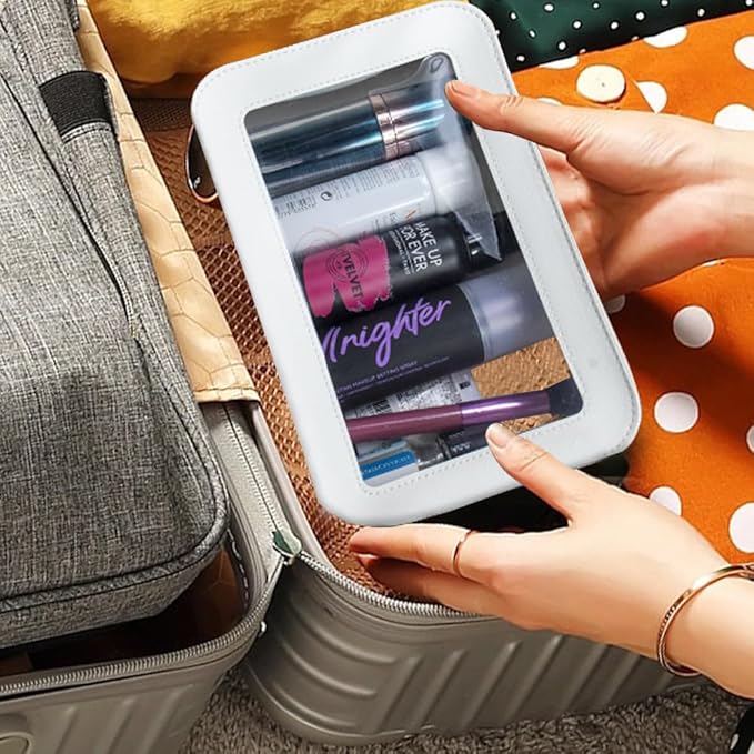 FFpaw Clear Makeup Bag Organizer, TSA Approved Portable Travel Toiletry Bag Clear Cosmetic Bag Case Small Make Up Case Mini Makeup Pouch for Purse Car Essentials for Women Men (White)