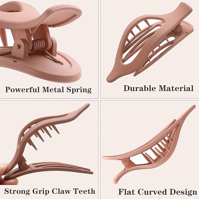 6 Pack Large Flat Claw Clips for Women, French Matte Non Slip Flat Hair Clips, 3 Styles Strong Hold Side Slide Barrettes for Thick Thin Fine Hair, Duckbill No Crease Hair Accessories (Pink&Blue)