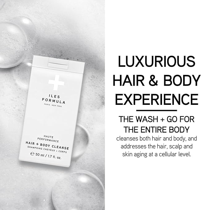 ILES FORMULA Hair + Body Cleanse Mini (50mL) – Luxury Shampoo and Body Wash, Sulfate-Free All-In-One Hair and Body Wash for Travel, Gentle Shampoo Body Wash for All Skin & Hair Types
