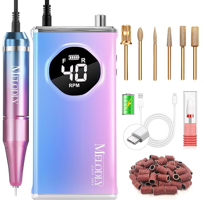 Melodly Electric Nail Drill Kit, Professional 40000 RPM Electric Nail File
