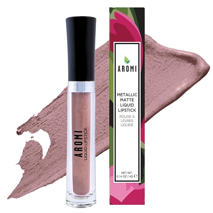 Aromi Brown Sugar Metallic Liquid Lipstick | Light Nude, Taupe Shade